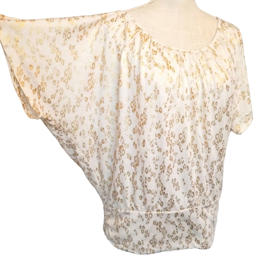 Beige Womens Plus 1X Gold Leopard Animal Print Top Dorman Sleeve Shirt